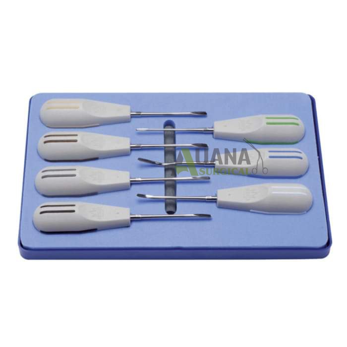 Dental Root Elevators with Plastic Handle Set of 7 Pieces