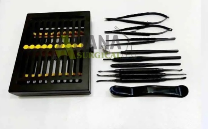 Dental Micro Oral Surgery Instruments Kit 11 Pcs Black Coated Maxillofacial