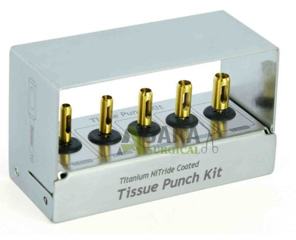 5 Pcs Dental Implant Tissue Punch Kit set Surgical Surgery With Box Holder gold