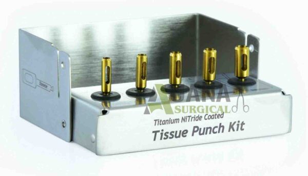 5 Pcs Dental Implant Tissue Punch Kit set Surgical Surgery With Box Holder gold