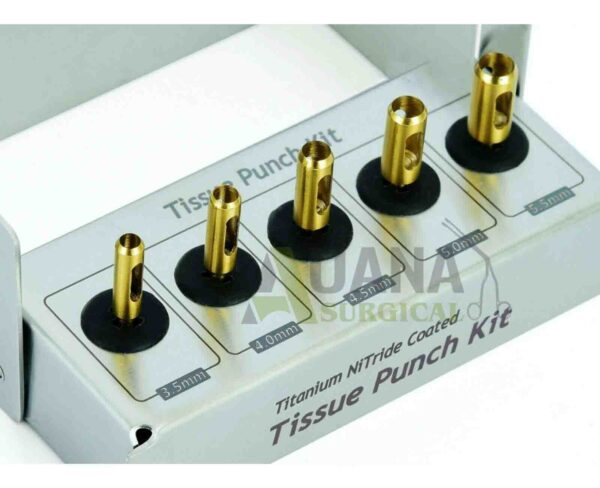 5 Pcs Dental Implant Tissue Punch Kit set Surgical Surgery With Box Holder gold